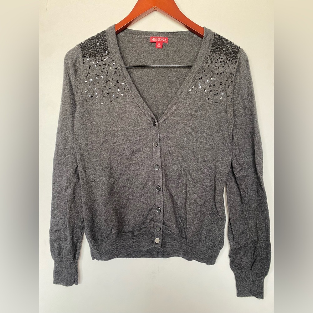 Merona- Basic Grunge Grey Long Sleeve Button Up Cardigan Work Wear - Size M -E17